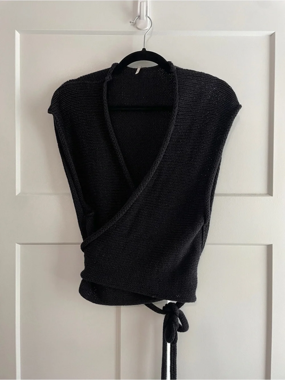 Free People Black Open Knit Wrap Vest Adjustable Side Tie Boho Medium